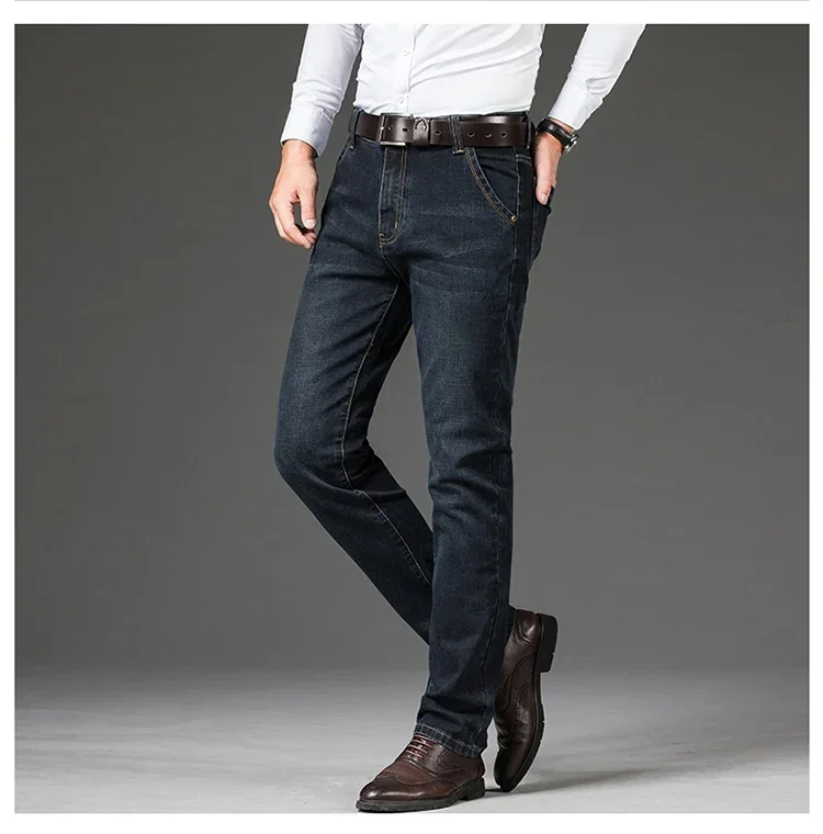 Plus Size 42 44 46 Spring Autumn Men's Fashion Casual Jeans Black Blue Classic Business Straight Elasticity Brand Denim Trousers