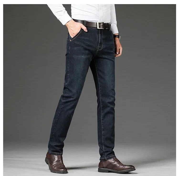 Plus Size 42 44 46 Spring Autumn Men's Fashion Casual Jeans Black Blue Classic Business Straight Elasticity Brand Denim Trousers