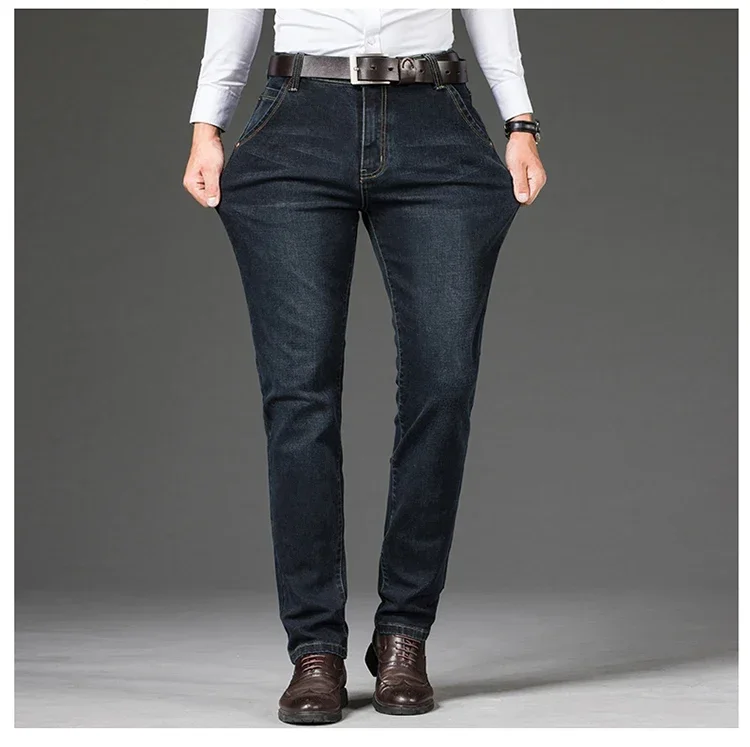 Plus Size 42 44 46 Spring Autumn Men's Fashion Casual Jeans Black Blue Classic Business Straight Elasticity Brand Denim Trousers