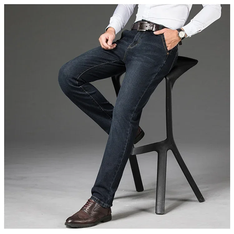 Plus Size 42 44 46 Spring Autumn Men's Fashion Casual Jeans Black Blue Classic Business Straight Elasticity Brand Denim Trousers