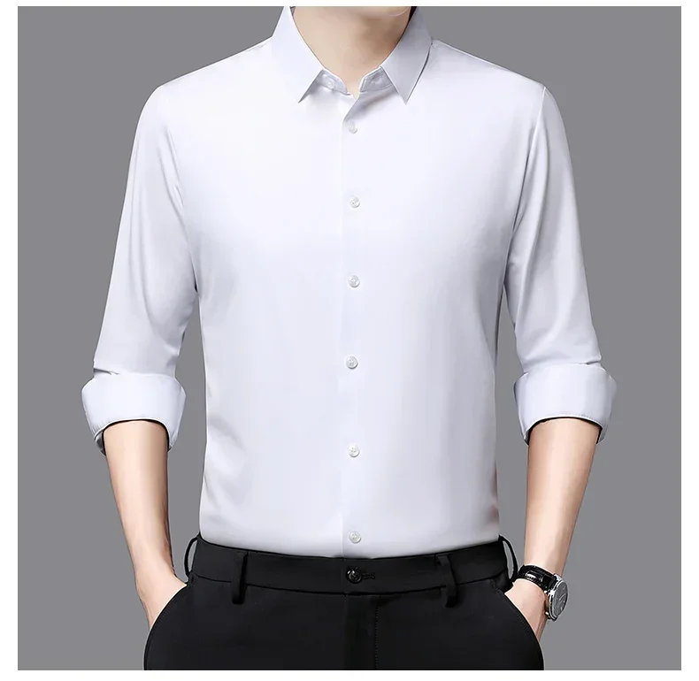 Premium Men's Ultra-Stretch Slim-fit Shirt - High-Quality Silky Business Formal Long-Sleeve Shirt for Social and Casual Wear