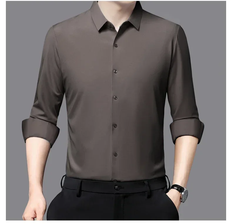 Premium Men's Ultra-Stretch Slim-fit Shirt - High-Quality Silky Business Formal Long-Sleeve Shirt for Social and Casual Wear