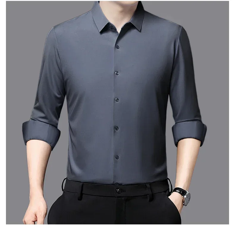 Premium Men's Ultra-Stretch Slim-fit Shirt - High-Quality Silky Business Formal Long-Sleeve Shirt for Social and Casual Wear