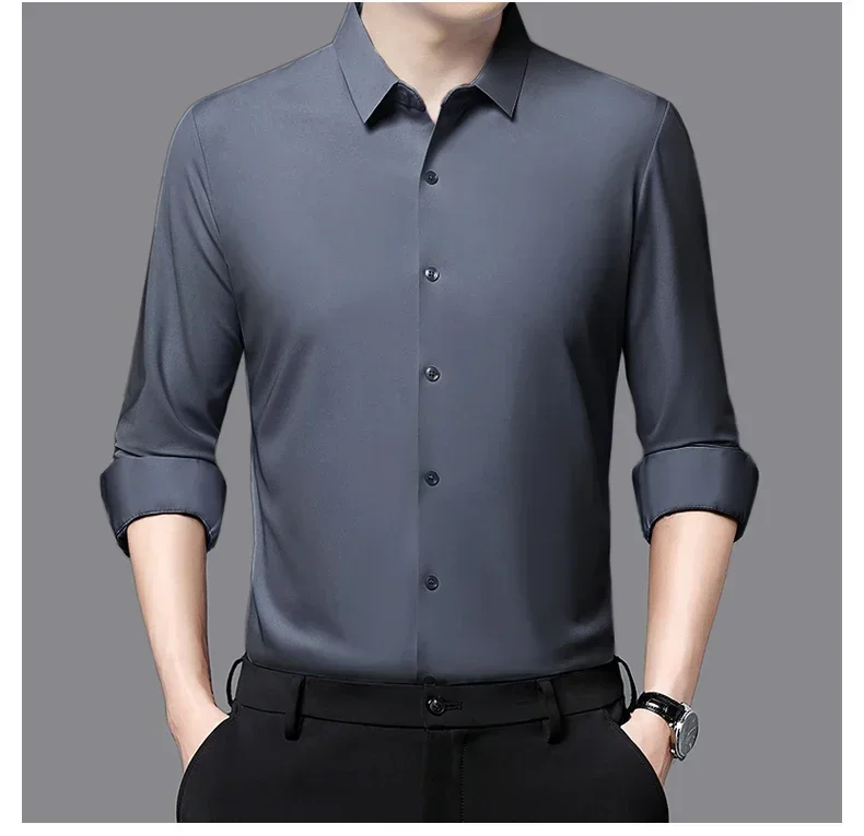 Premium Men's Ultra-Stretch Slim-fit Shirt - High-Quality Silky Business Formal Long-Sleeve Shirt for Social and Casual Wear