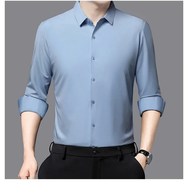 Premium Men's Ultra-Stretch Slim-fit Shirt - High-Quality Silky Business Formal Long-Sleeve Shirt for Social and Casual Wear