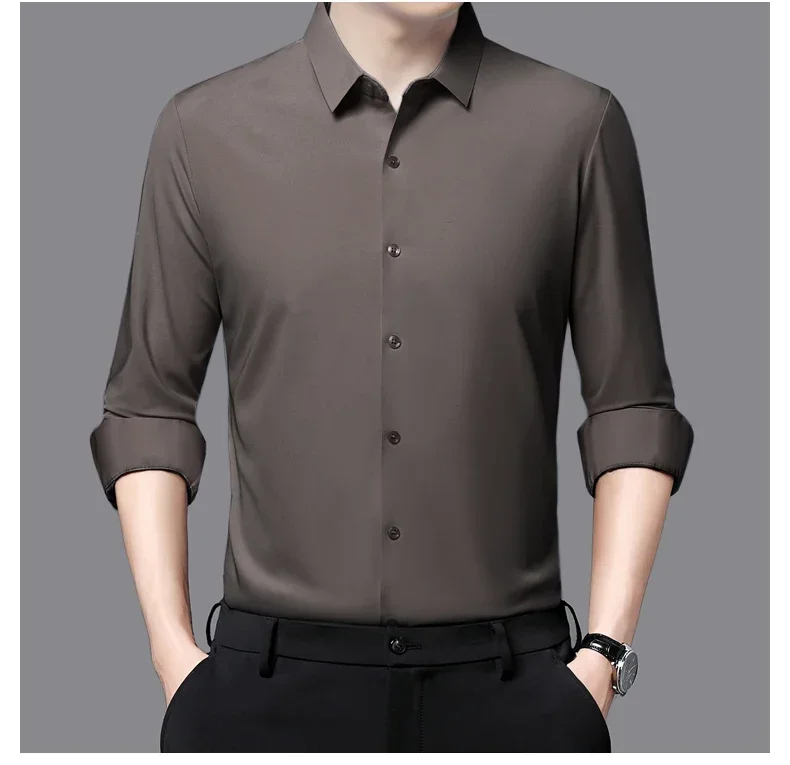 Premium Men's Ultra-Stretch Slim-fit Shirt - High-Quality Silky Business Formal Long-Sleeve Shirt for Social and Casual Wear