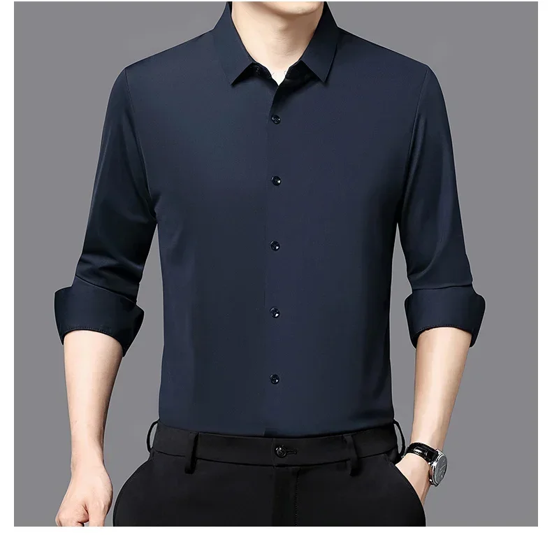 Premium Men's Ultra-Stretch Slim-fit Shirt - High-Quality Silky Business Formal Long-Sleeve Shirt for Social and Casual Wear