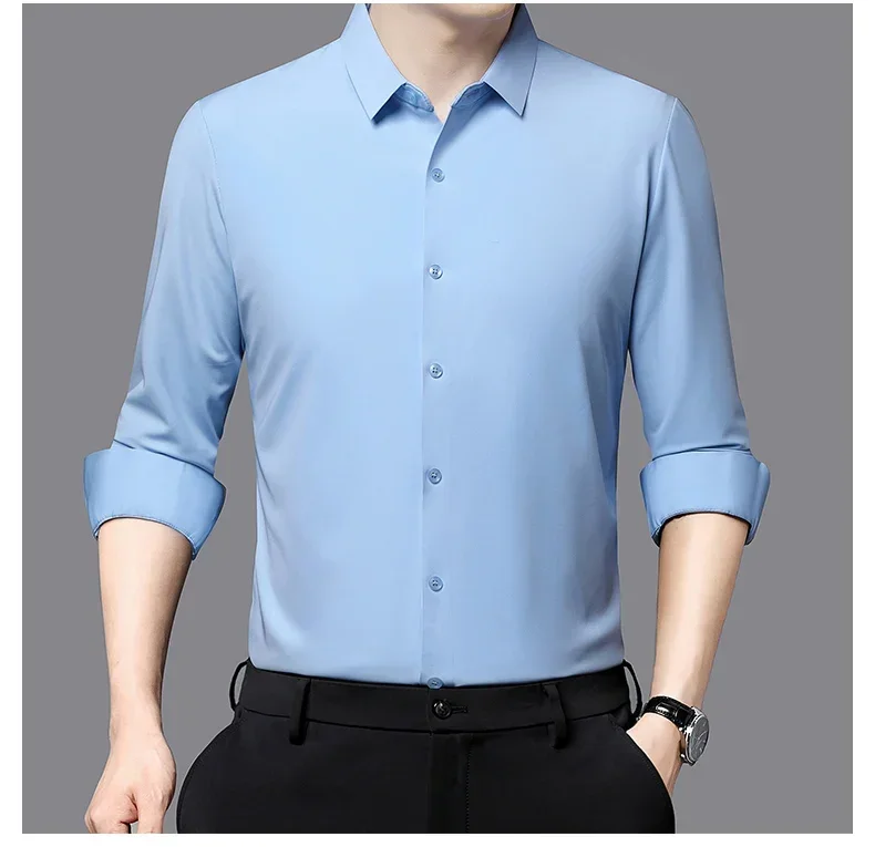 Premium Men's Ultra-Stretch Slim-fit Shirt - High-Quality Silky Business Formal Long-Sleeve Shirt for Social and Casual Wear