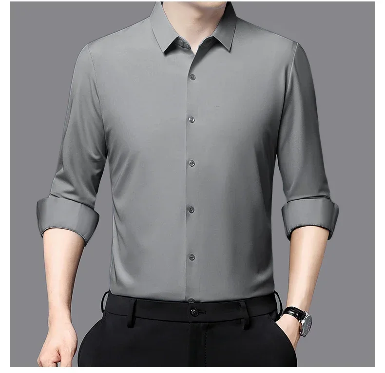 Premium Men's Ultra-Stretch Slim-fit Shirt - High-Quality Silky Business Formal Long-Sleeve Shirt for Social and Casual Wear