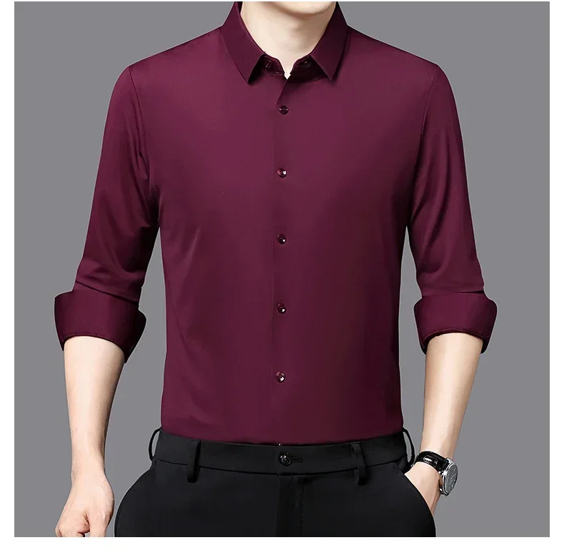 Premium Men's Ultra-Stretch Slim-fit Shirt - High-Quality Silky Business Formal Long-Sleeve Shirt for Social and Casual Wear