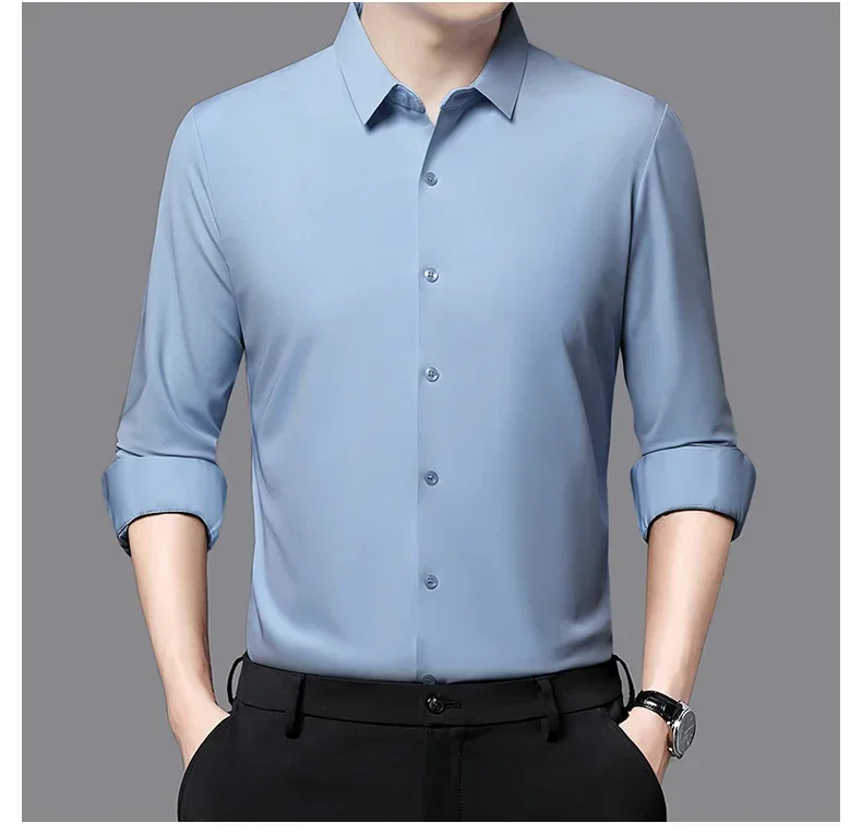 Premium Men's Ultra-Stretch Slim-fit Shirt - High-Quality Silky Business Formal Long-Sleeve Shirt for Social and Casual Wear