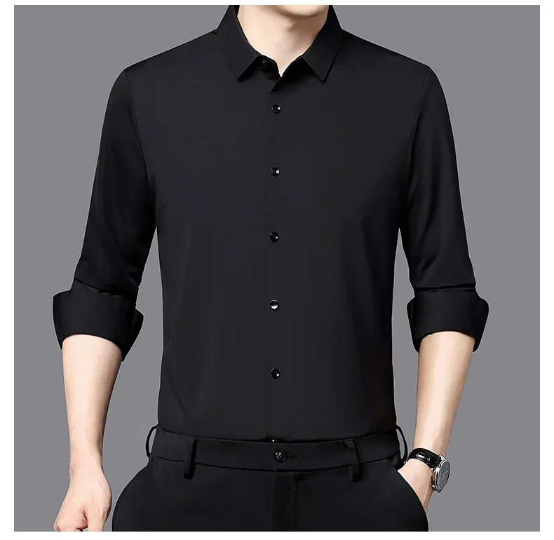 Premium Men's Ultra-Stretch Slim-fit Shirt - High-Quality Silky Business Formal Long-Sleeve Shirt for Social and Casual Wear