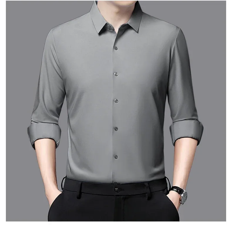 Premium Men's Ultra-Stretch Slim-fit Shirt - High-Quality Silky Business Formal Long-Sleeve Shirt for Social and Casual Wear