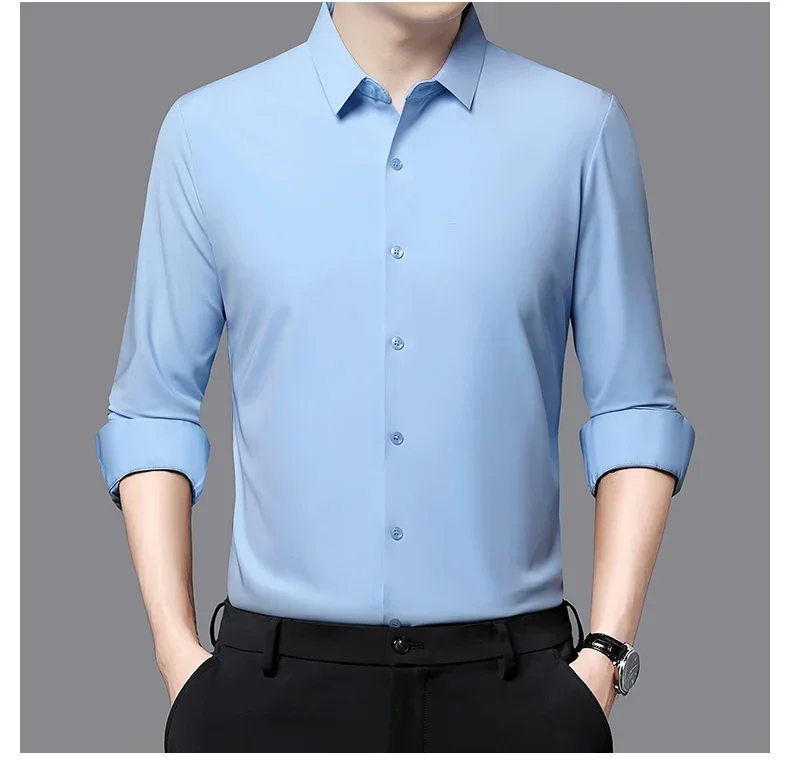 Premium Men's Ultra-Stretch Slim-fit Shirt - High-Quality Silky Business Formal Long-Sleeve Shirt for Social and Casual Wear