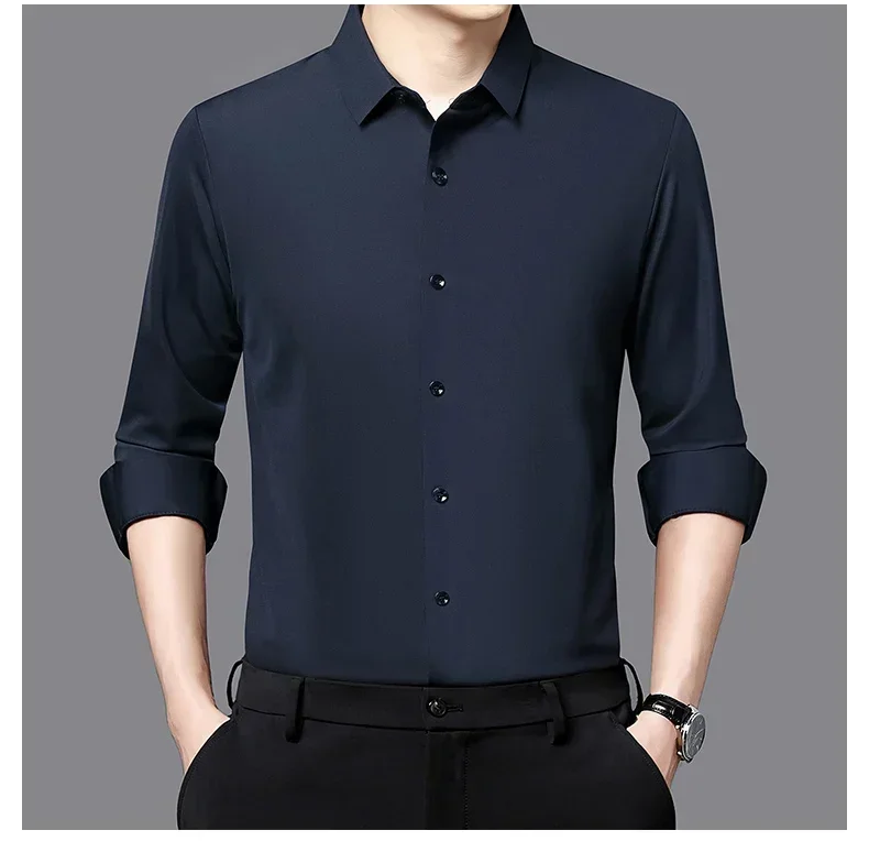 Premium Men's Ultra-Stretch Slim-fit Shirt - High-Quality Silky Business Formal Long-Sleeve Shirt for Social and Casual Wear
