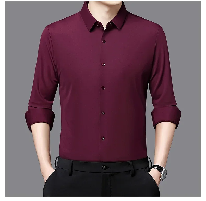 Premium Men's Ultra-Stretch Slim-fit Shirt - High-Quality Silky Business Formal Long-Sleeve Shirt for Social and Casual Wear