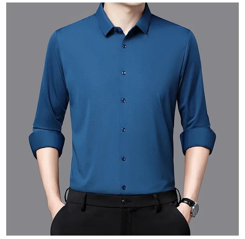Premium Men's Ultra-Stretch Slim-fit Shirt - High-Quality Silky Business Formal Long-Sleeve Shirt for Social and Casual Wear
