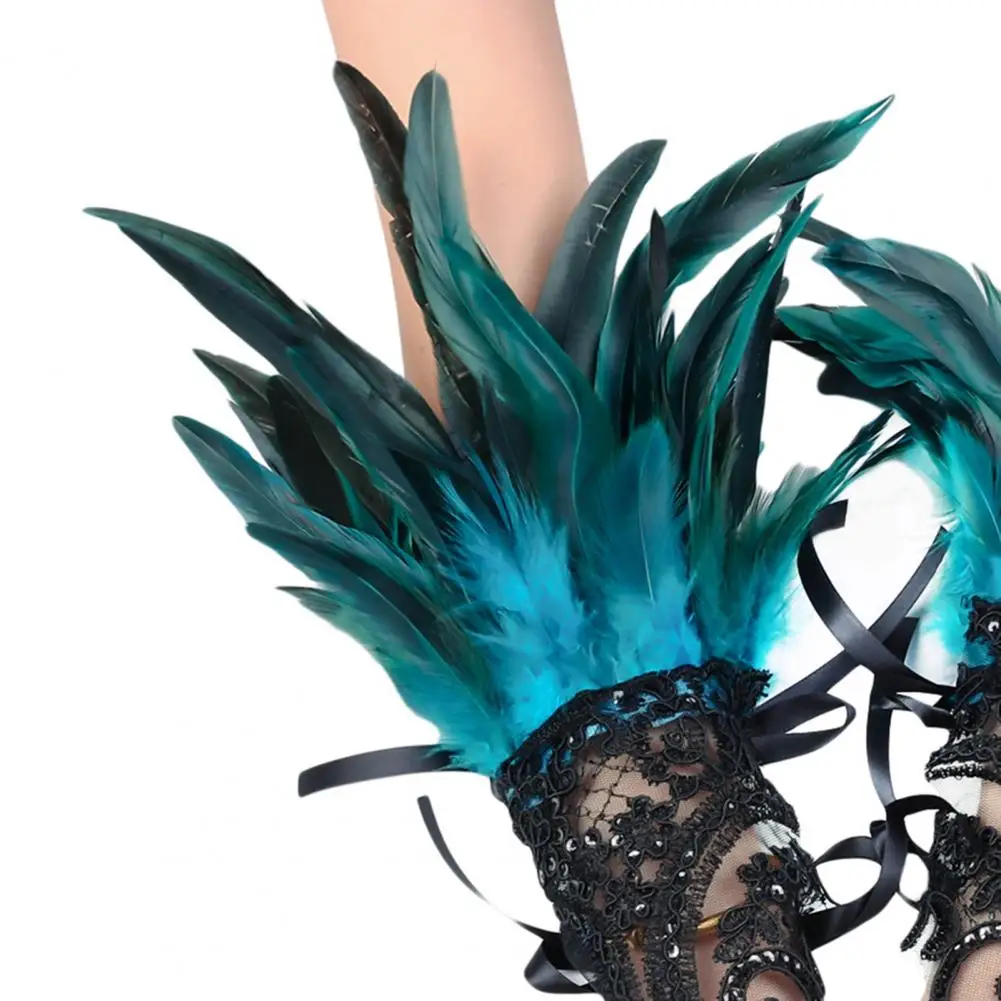 1Pc Sexy Lace Faux Feather Long Glove Gothic Mesh Sleeve Halloween Party Embroidery Mitten Female Stage Accessory