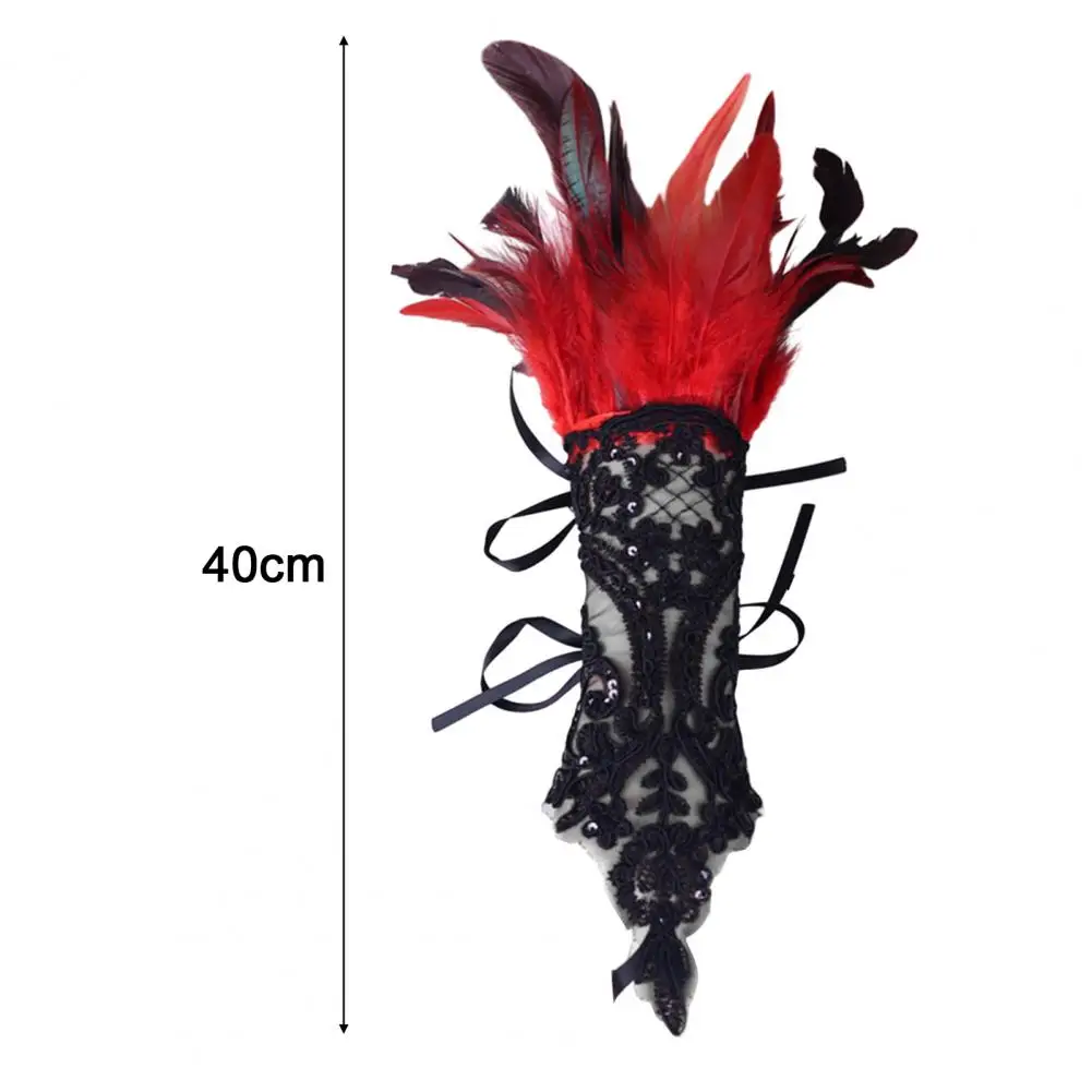 1Pc Sexy Lace Faux Feather Long Glove Gothic Mesh Sleeve Halloween Party Embroidery Mitten Female Stage Accessory