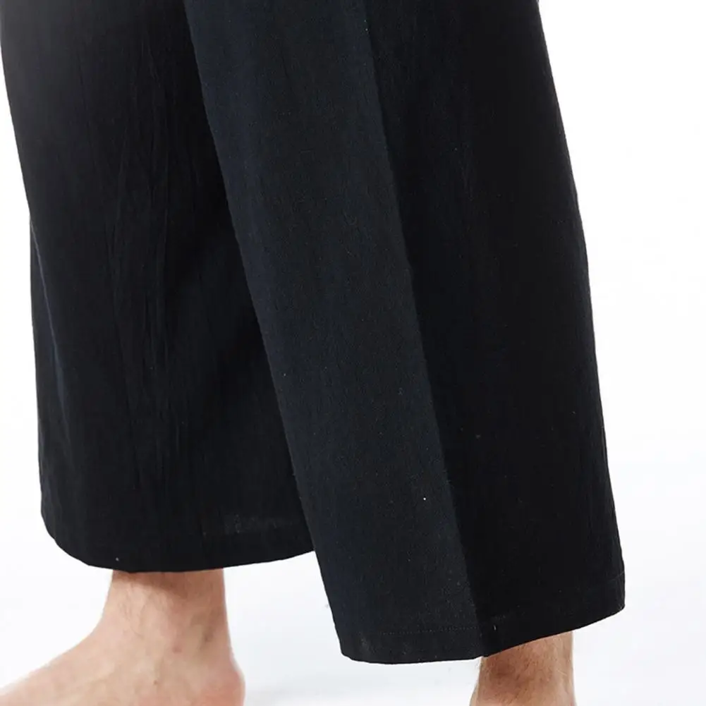 Flax Thai Fisherman Pants Loose Men Harem Trousers Solid Color Drawstring Wide Legs Martial Arts Trousers Casual Pirate Pants