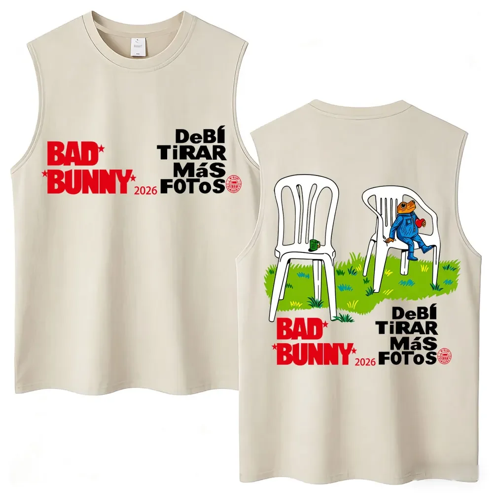 Washed Rapper Bad Bunny Tank Tops Debi Tirar Mas Fotos DTMF World Tour Aesthetic Vests Men Women Hip Hop Cotton Sleeveless Tees
