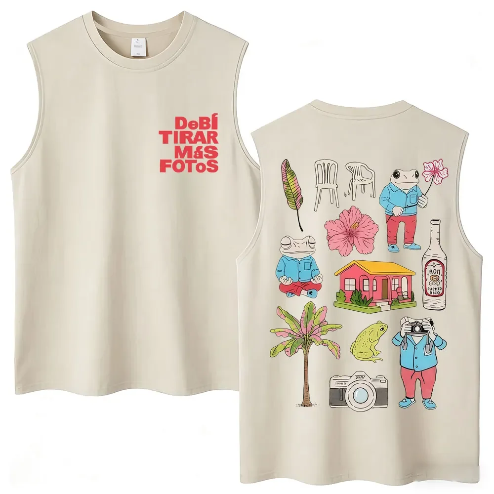 Washed Rapper Bad Bunny Tank Tops Debi Tirar Mas Fotos DTMF World Tour Aesthetic Vests Men Women Hip Hop Cotton Sleeveless Tees