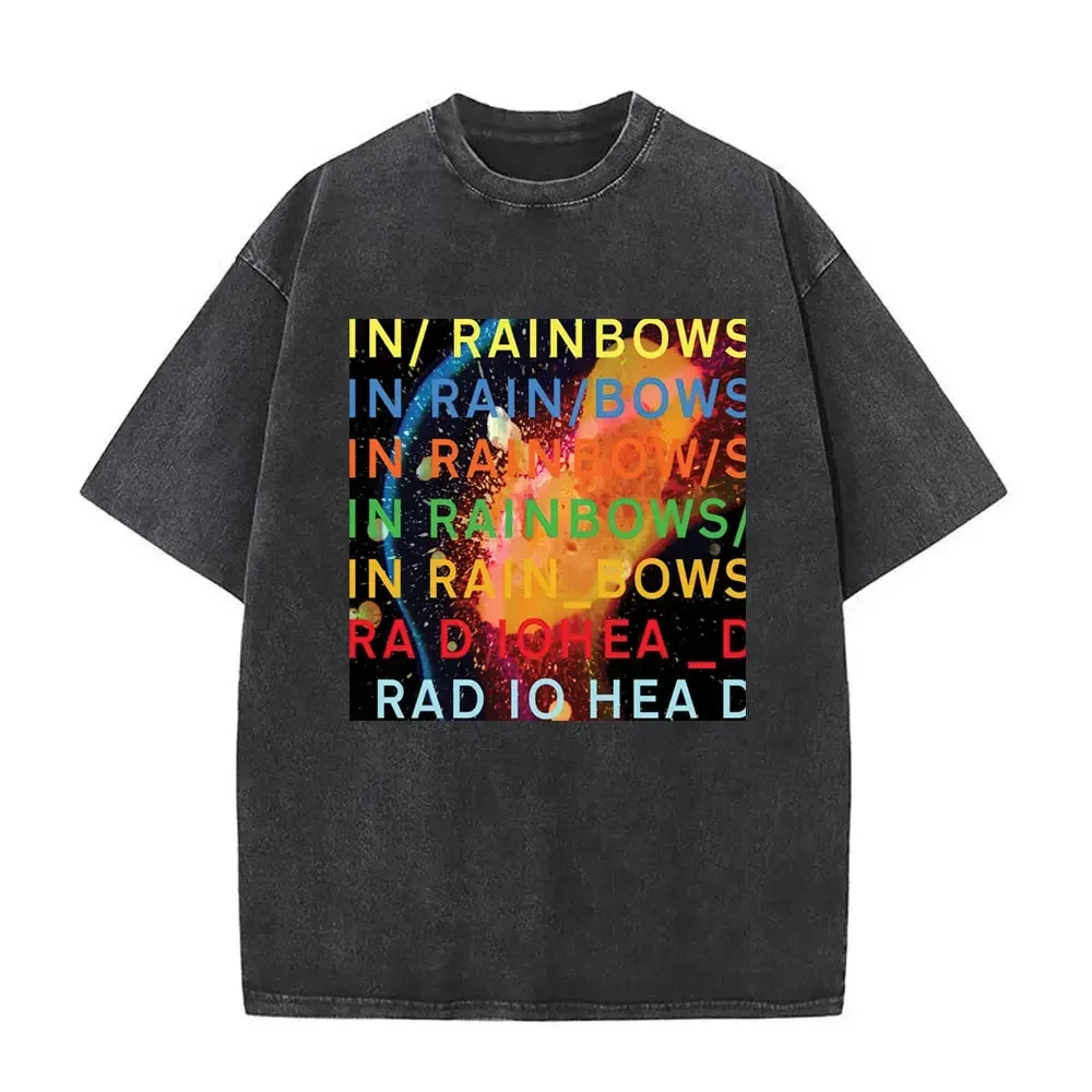Washed Vintage Radiohead Music Album Cover Graphic T-shirt Men Women Retro Rock Gothic T Shirt Men's 90s Oversized Short Sleeve