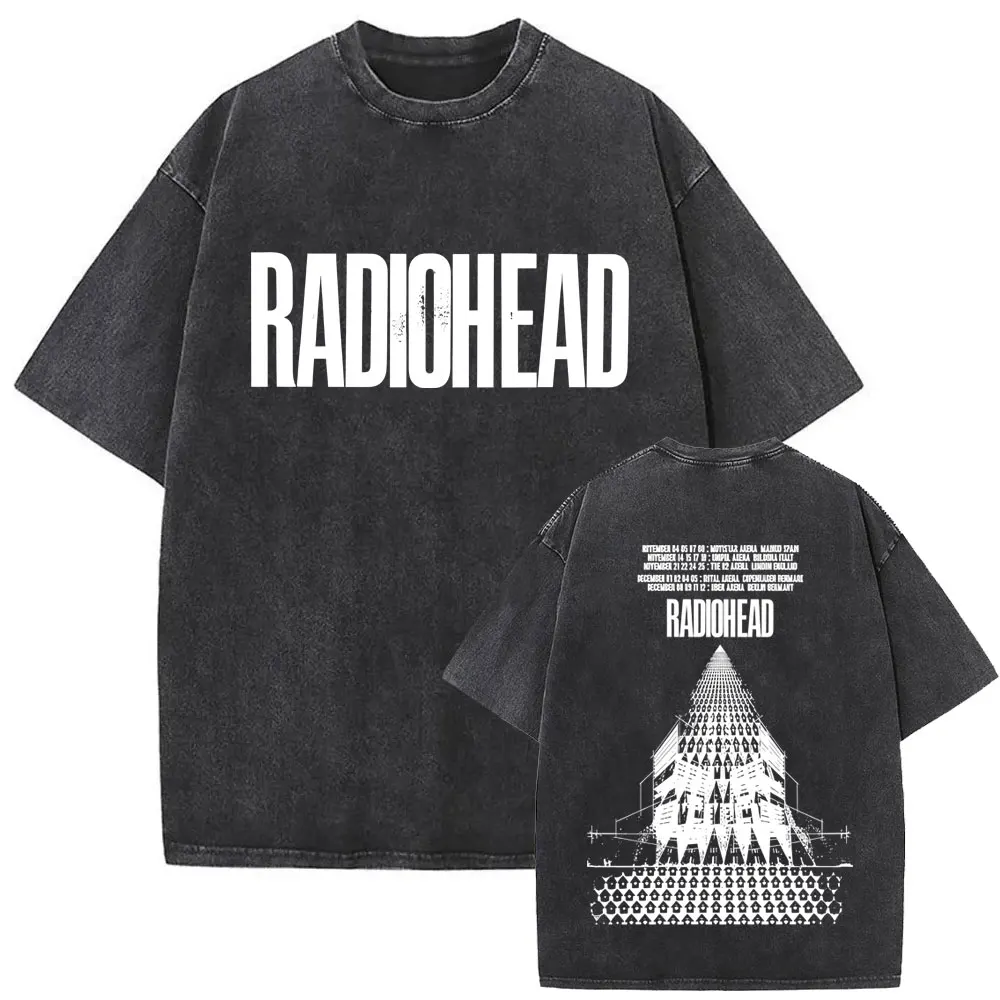Washed Vintage Radiohead Music Album Cover Graphic T-shirt Men Women Retro Rock Gothic T Shirt Men's 90s Oversized Short Sleeve