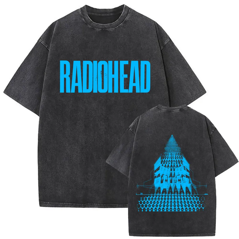 Washed Vintage Radiohead Music Album Cover Graphic T-shirt Men Women Retro Rock Gothic T Shirt Men's 90s Oversized Short Sleeve