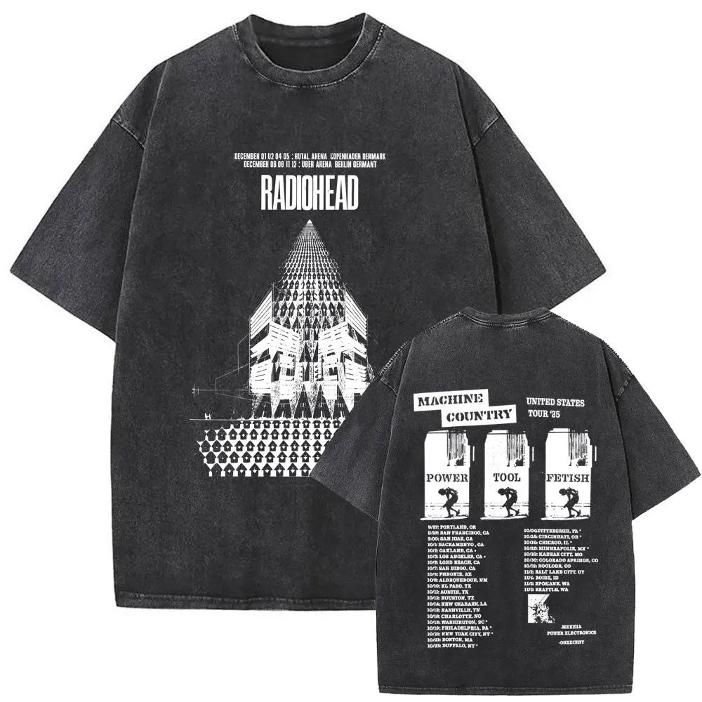 Washed Vintage Radiohead Music Album Cover Graphic T-shirt Men Women Retro Rock Gothic T Shirt Men's 90s Oversized Short Sleeve