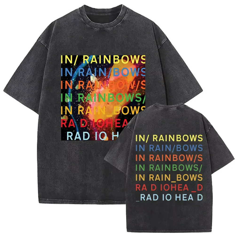 Washed Vintage Radiohead Music Album Cover Graphic T-shirt Men Women Retro Rock Gothic T Shirt Men's 90s Oversized Short Sleeve