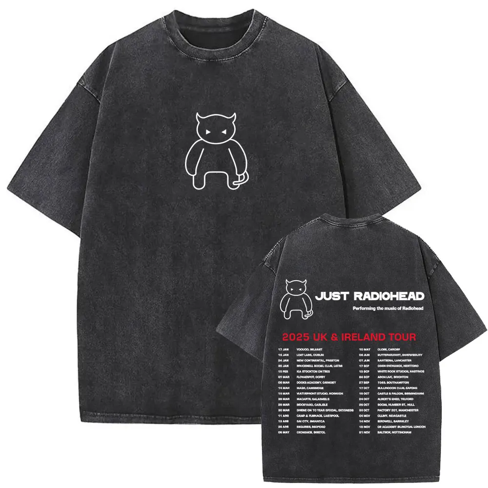 Washed Vintage Radiohead Music Album Cover Graphic T-shirt Men Women Retro Rock Gothic T Shirt Men's 90s Oversized Short Sleeve