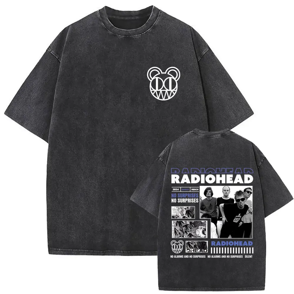 Washed Vintage Radiohead Music Album Cover Graphic T-shirt Men Women Retro Rock Gothic T Shirt Men's 90s Oversized Short Sleeve
