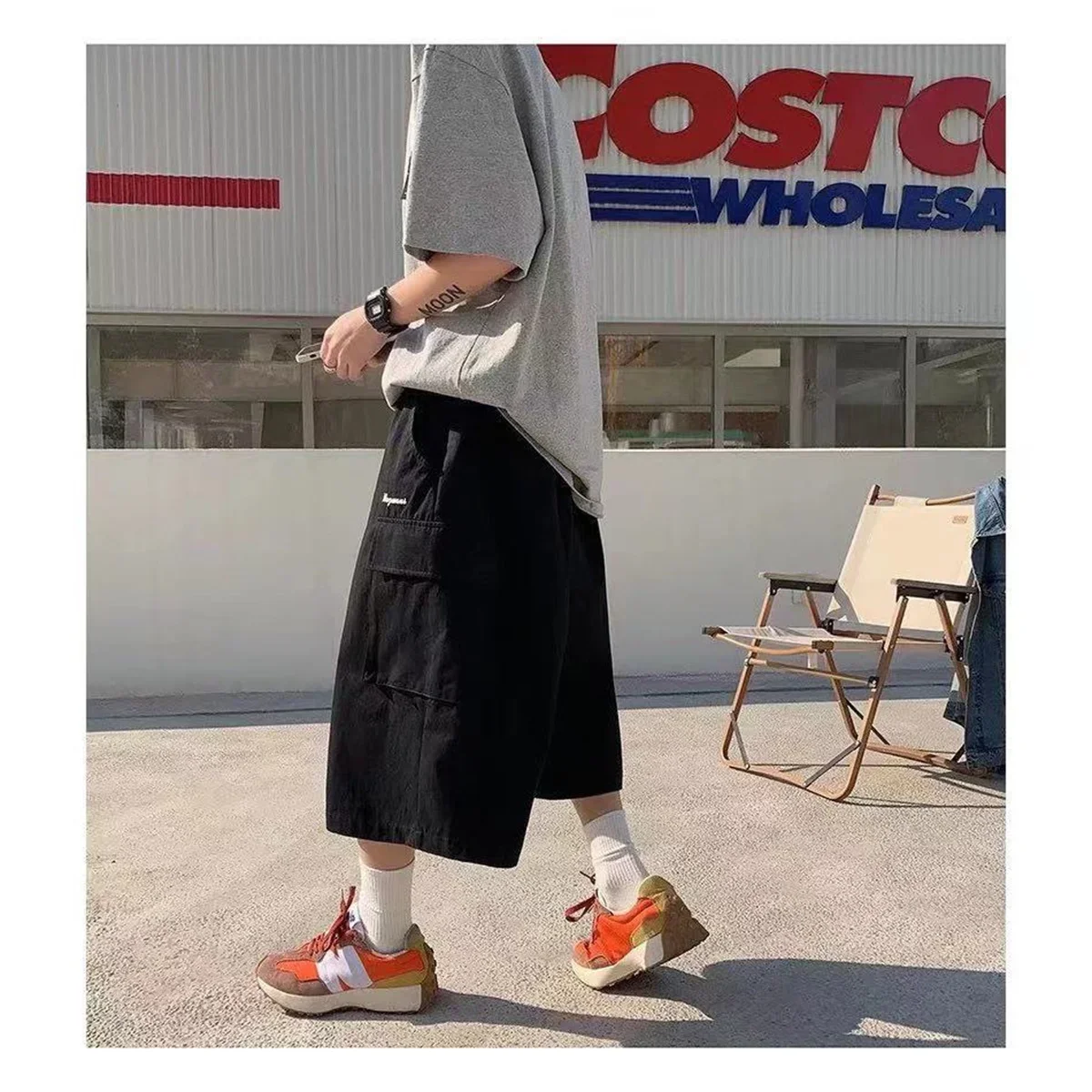 Cool Summer Hip Hop Cargo Shorts for Men's Summer Slim Loose 2024 Ins Hanging Trendy High Street Pants Straight Shorts Men