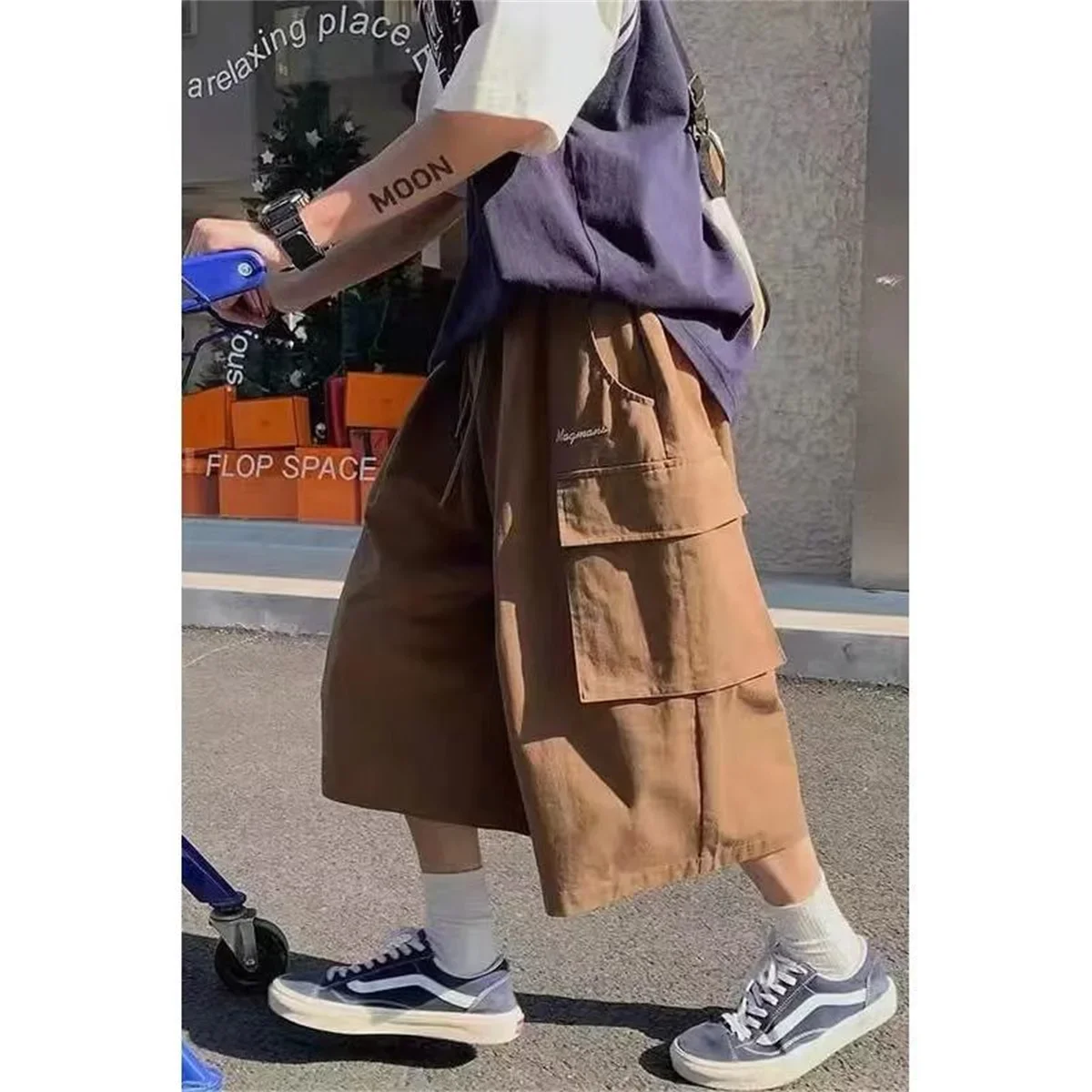 Cool Summer Hip Hop Cargo Shorts for Men's Summer Slim Loose 2024 Ins Hanging Trendy High Street Pants Straight Shorts Men