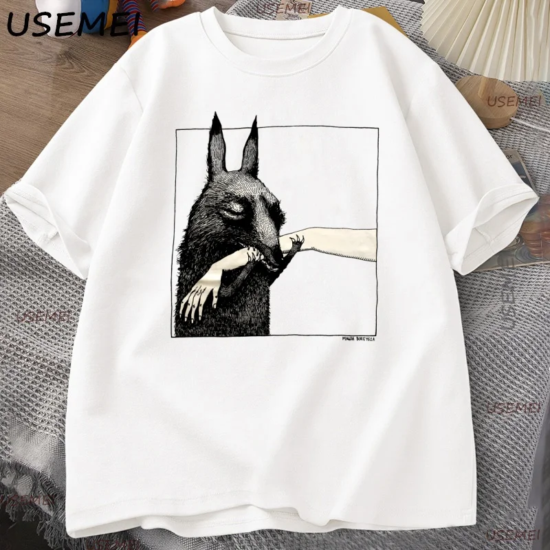 Funny Creature Bite Hand T Shirt Animal Lover Tshirt Crewneck Cotton Short Sleeve Tshirt Man Clothes Streetwear Loose Tees