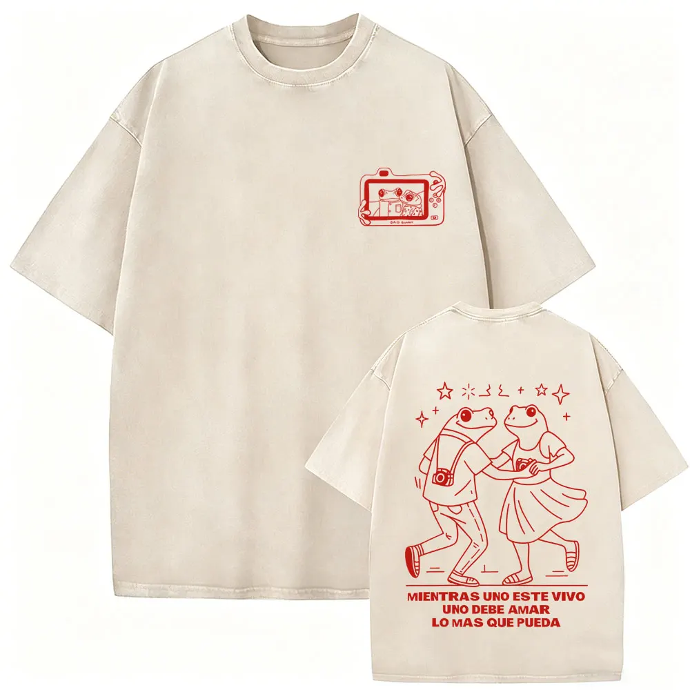 Rapper Bad Bunny Vintage Washed T-shirt Debi Tirar Mas Fotos DTMF World Tour T Shirt Men's Hip Hop Fashion High Quality T-shirts