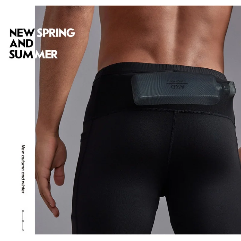 Men Compression Marathon Running Shorts with Waist Pack Quick Dry Trainning Exercise Fitness Sport Tight Shorts