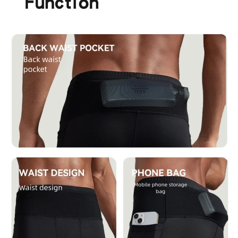 Men Compression Marathon Running Shorts with Waist Pack Quick Dry Trainning Exercise Fitness Sport Tight Shorts