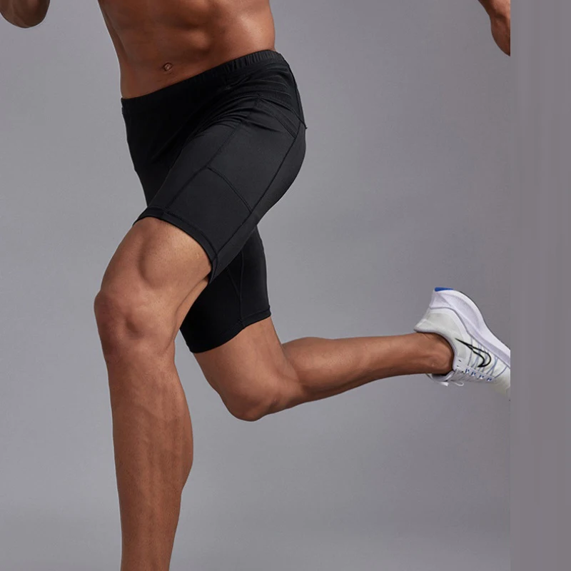 Men Compression Marathon Running Shorts with Waist Pack Quick Dry Trainning Exercise Fitness Sport Tight Shorts