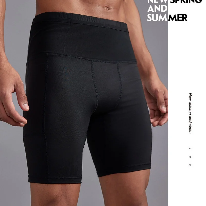 Men Compression Marathon Running Shorts with Waist Pack Quick Dry Trainning Exercise Fitness Sport Tight Shorts