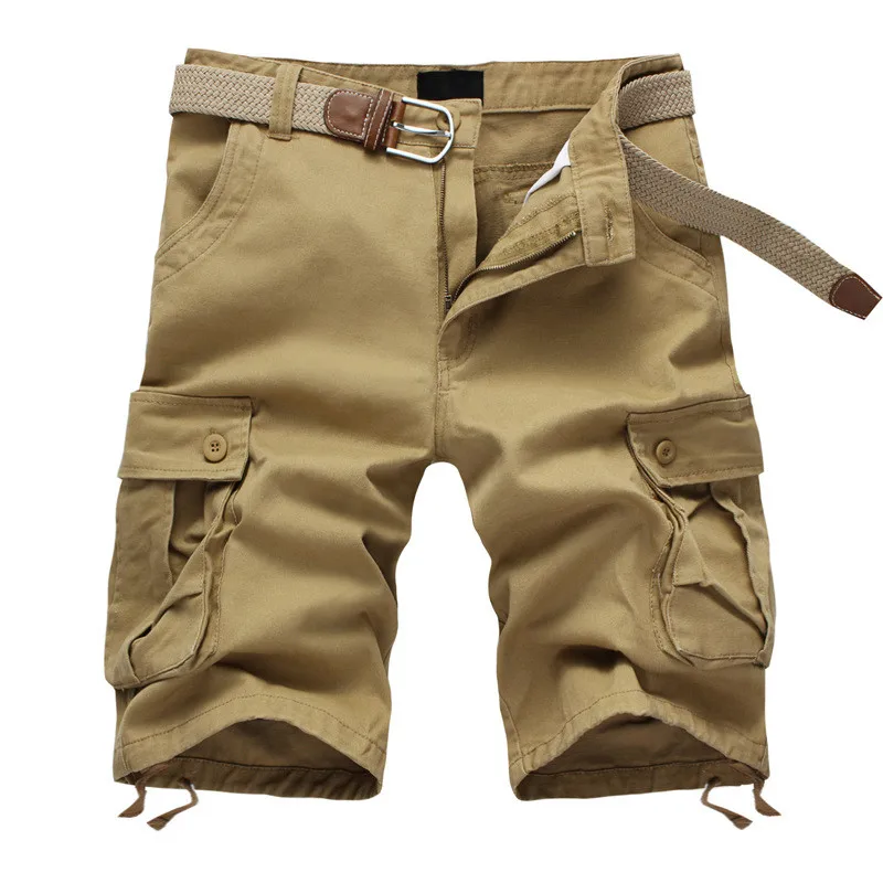 2026 Summer Men's Baggy Multi Pocket Military Cargo Shorts Male Cotton Khaki Mens Tactical Shorts Short Pants 29-44 No Belt