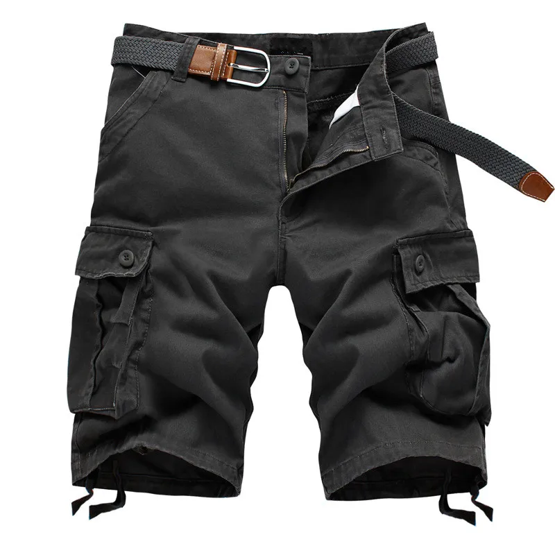 2026 Summer Men's Baggy Multi Pocket Military Cargo Shorts Male Cotton Khaki Mens Tactical Shorts Short Pants 29-44 No Belt