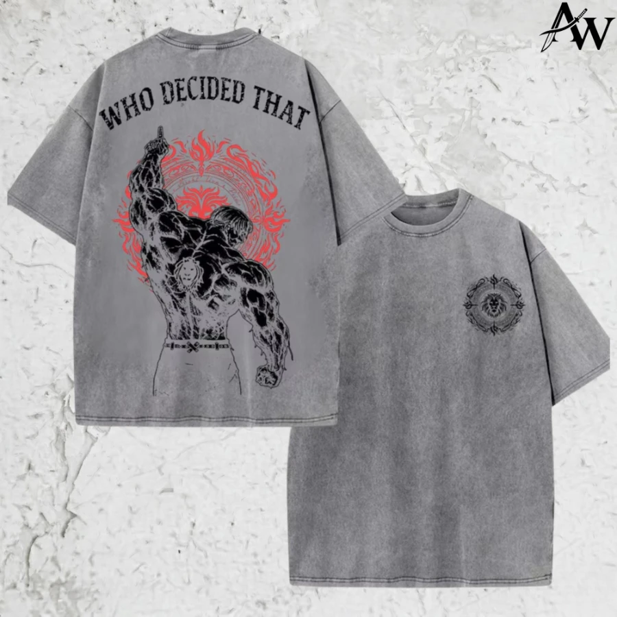Vintage Washed Shirt, Escanor Shirt Seven Deadly Sins, Anime Graphic Tee Shirt Oversized Heavy Cotton Shirt Streetwear Graphic