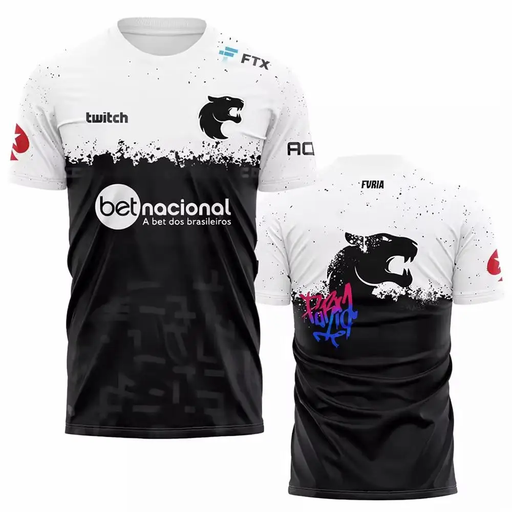 Men's FURIA ESports Team Jersey CS2 Gaming T-Shirt FalleN Molooy Daily Training Tee Summer Casual Short-Sleeve Top Fan Gift