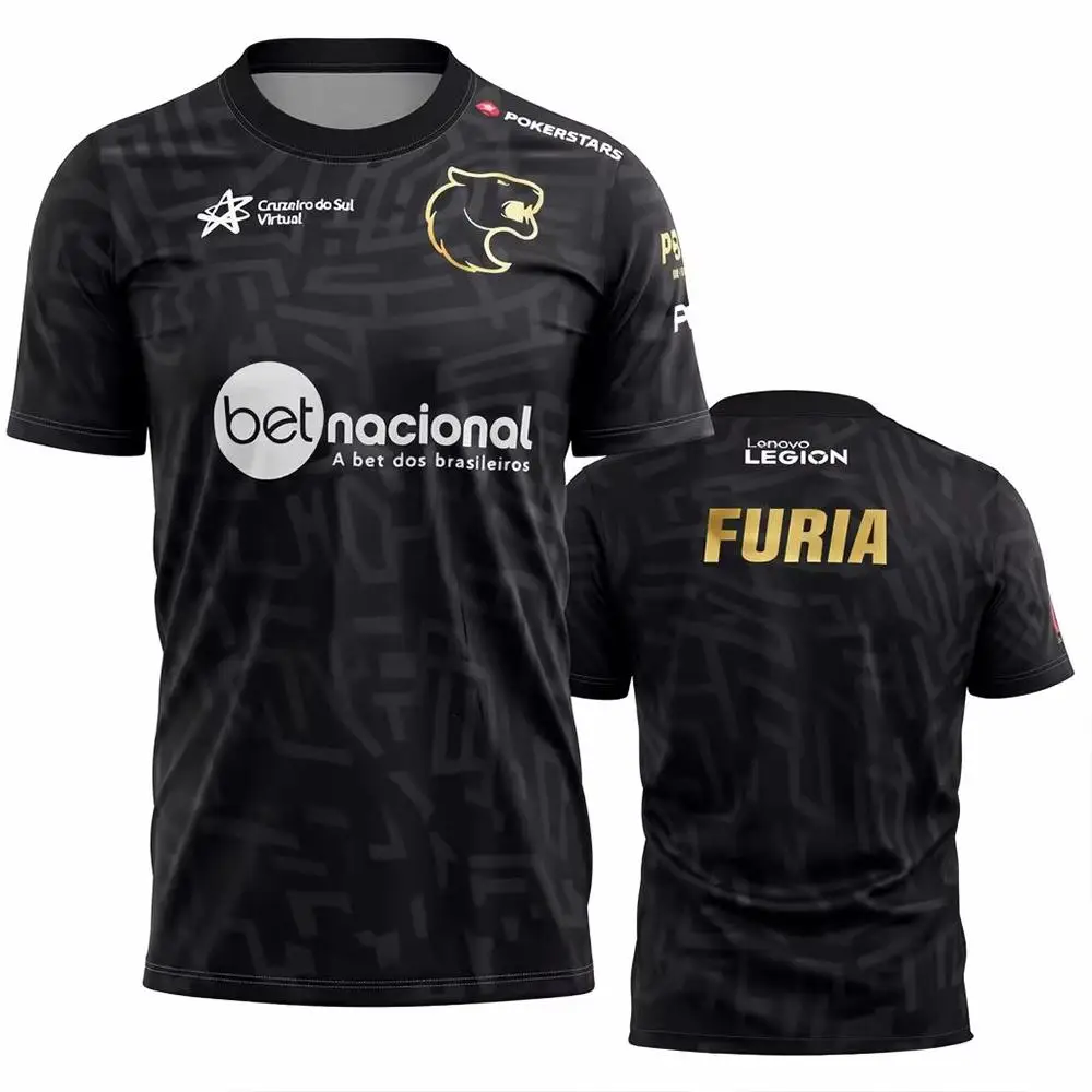 Men's FURIA ESports Team Jersey CS2 Gaming T-Shirt FalleN Molooy Daily Training Tee Summer Casual Short-Sleeve Top Fan Gift