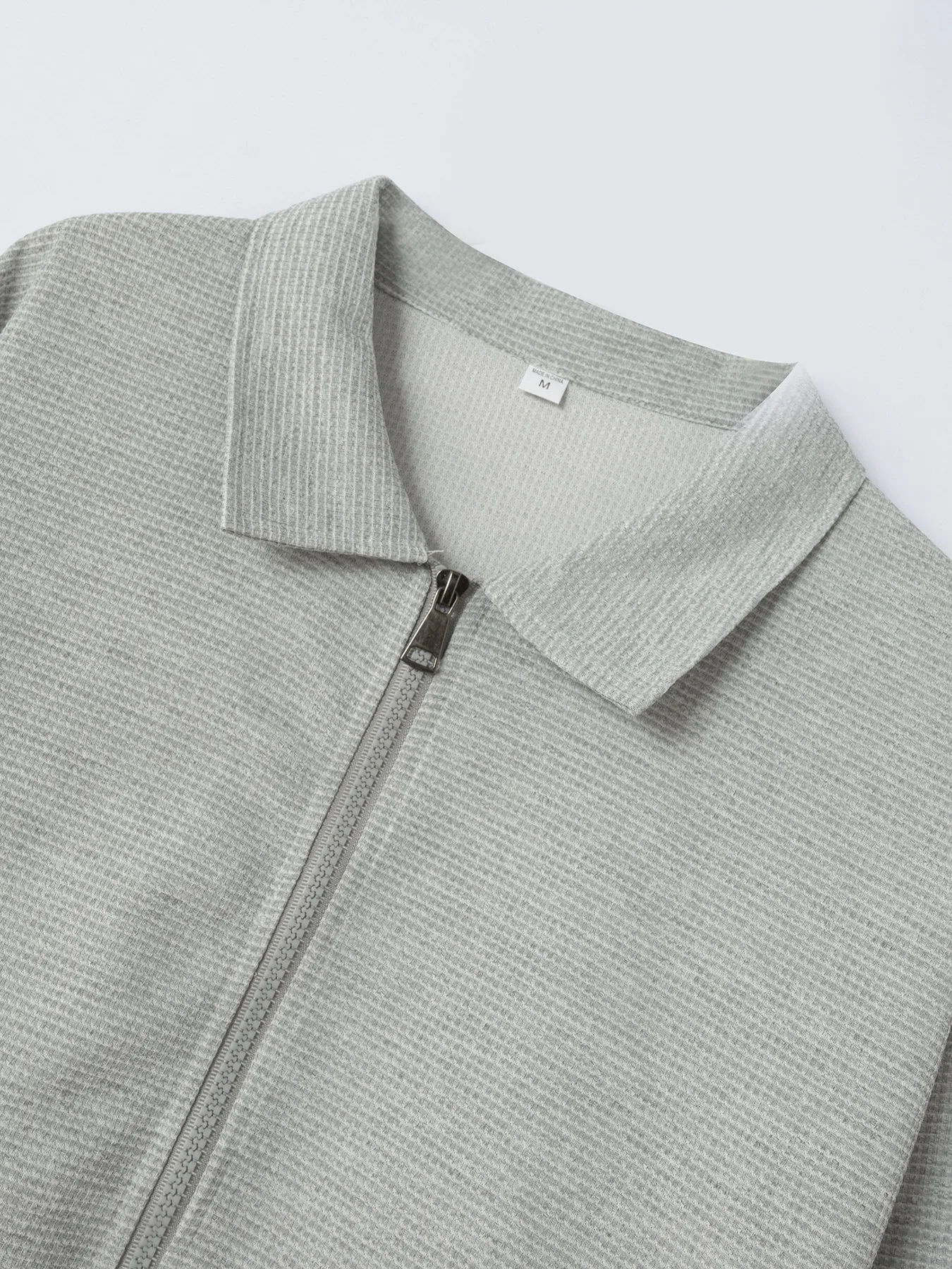 Men's Slim-fit Cardigan Solid-color Lapel Waffle Texture Zipper Pocket Casual Spring/Autumn 2025 Fashion