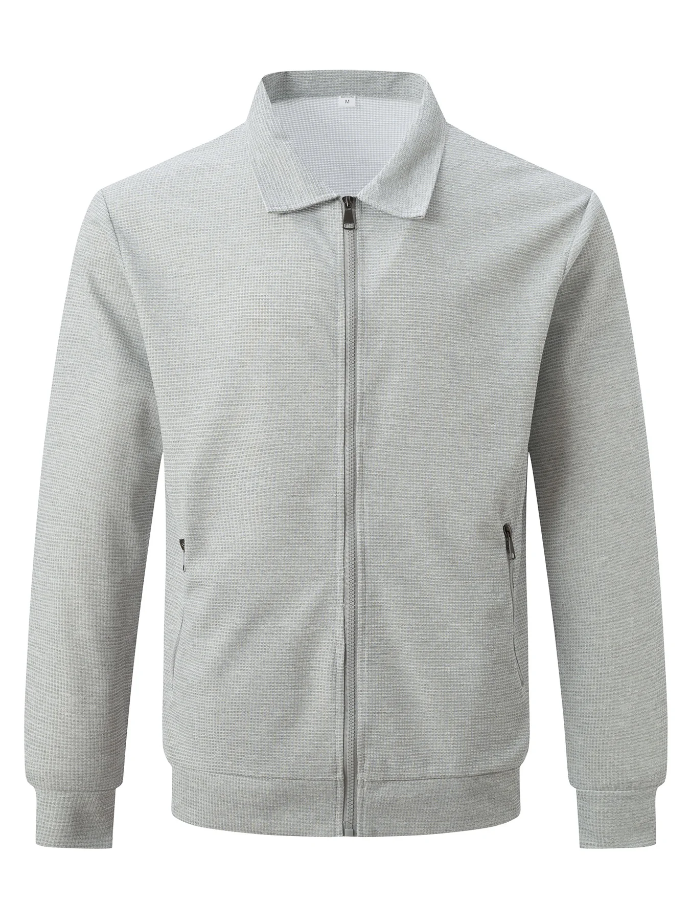 Men's Slim-fit Cardigan Solid-color Lapel Waffle Texture Zipper Pocket Casual Spring/Autumn 2025 Fashion
