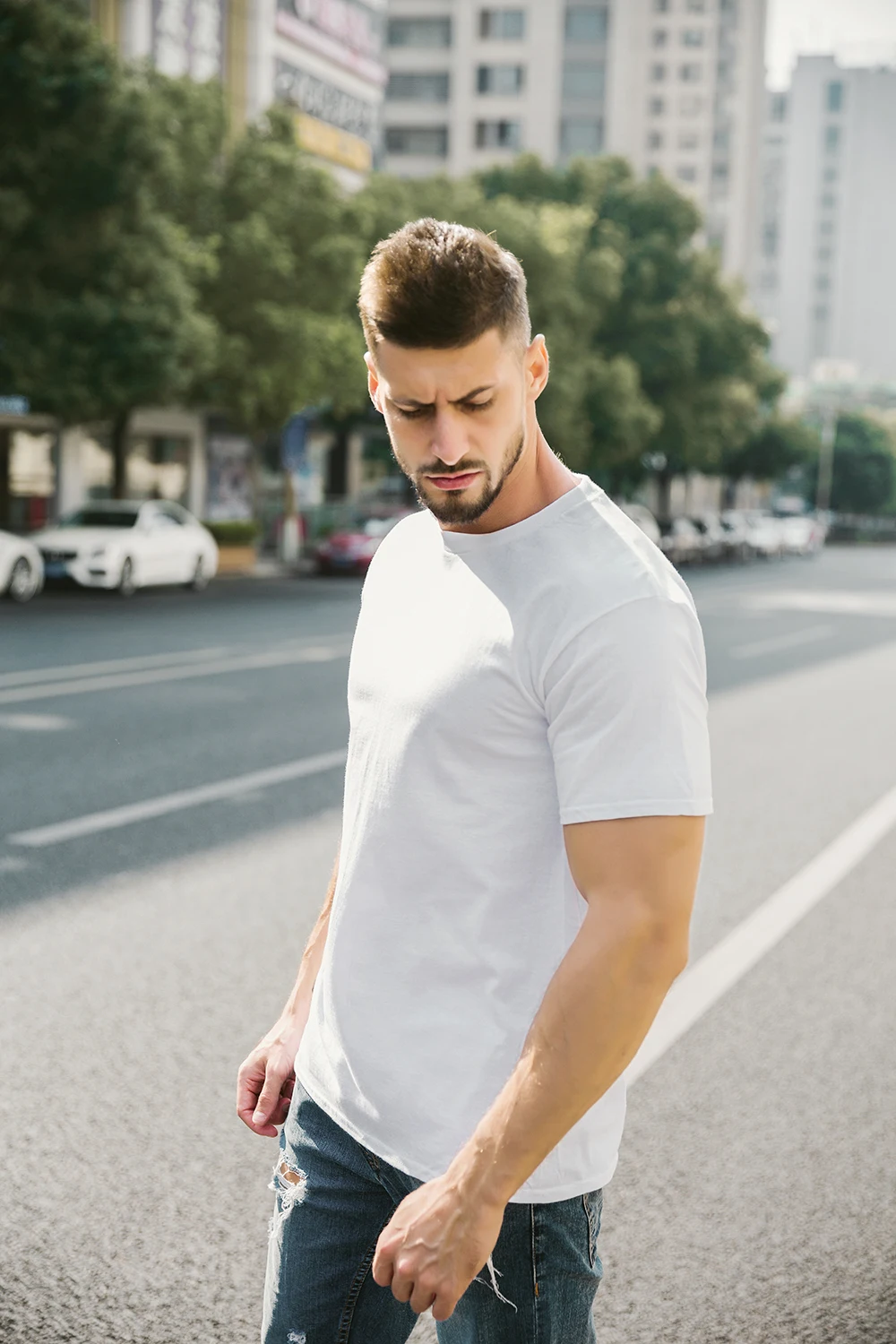 EU size 100% pure cotton custom T-shirt front and back team school uniform store logo text photo for men's personalized high-end
