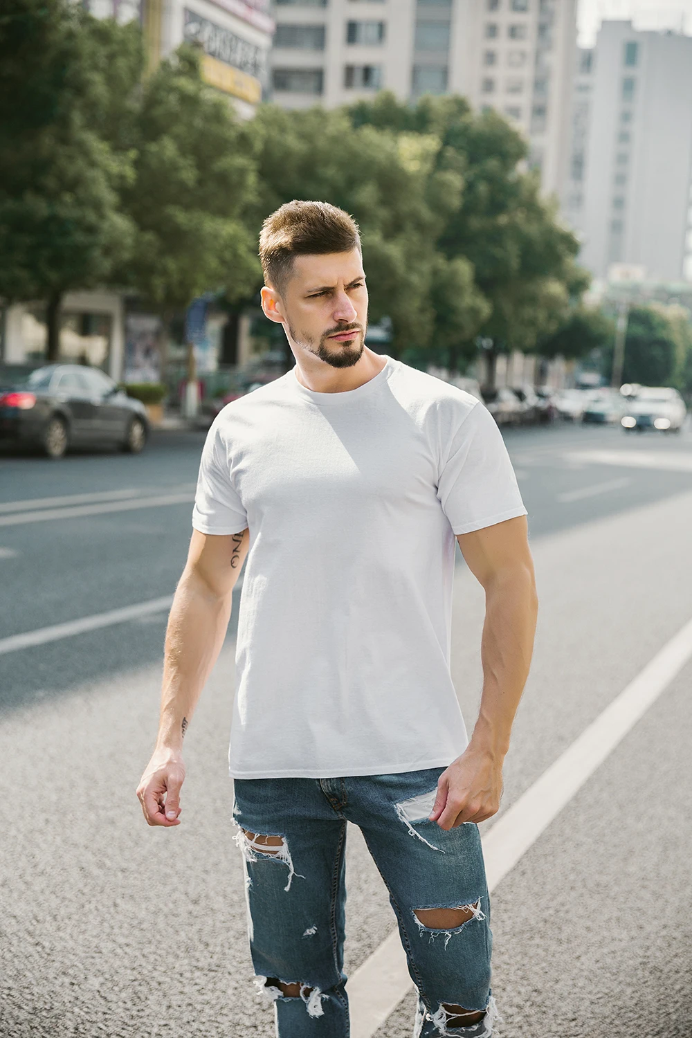 EU size 100% pure cotton custom T-shirt front and back team school uniform store logo text photo for men's personalized high-end
